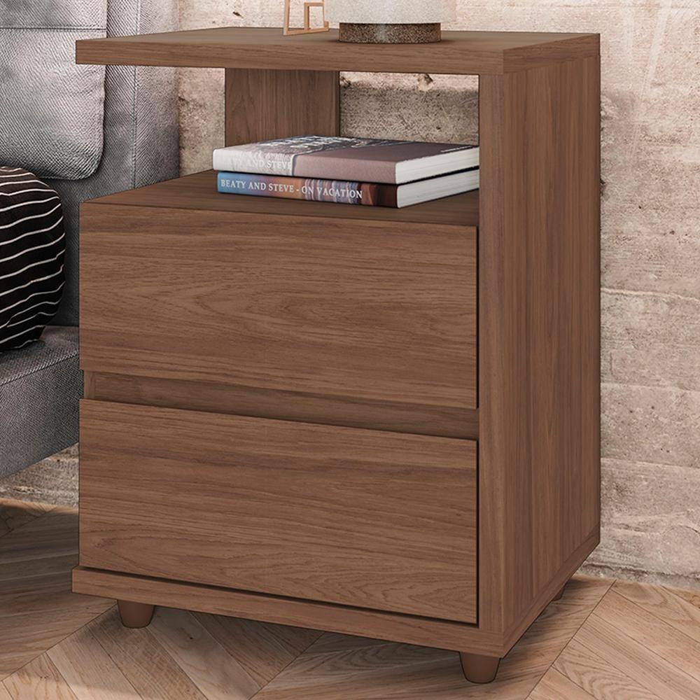 Mesa De Cabeceira 2 Gavetas 48 Cm Campeche Castanho Henn - 3