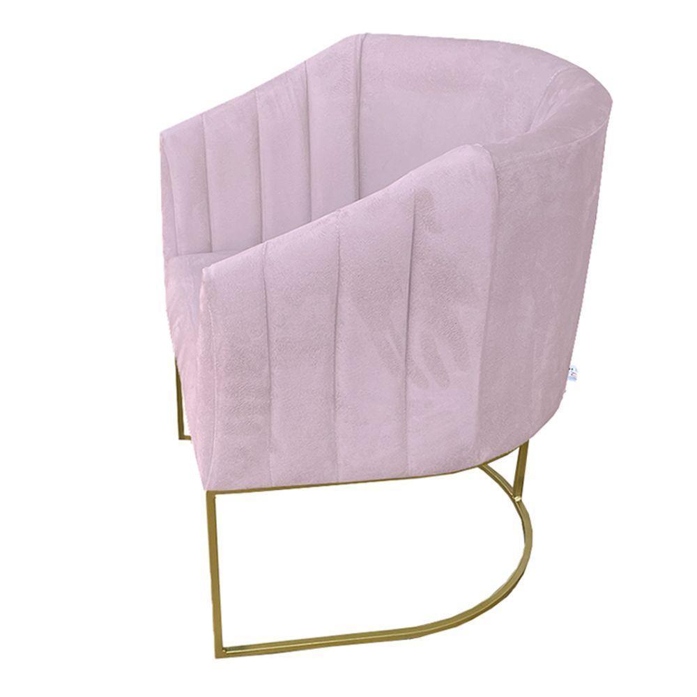 Poltrona Julia Com Base De Ferro Sala De Estar Escritório Recepção Clinica Suede Rosa Bebê D'classe Decor - 2