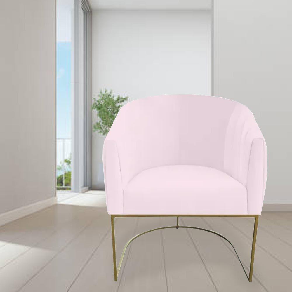 Poltrona Julia Com Base De Ferro Sala De Estar Escritório Recepção Clinica Suede Rosa Bebê D'classe Decor - 6
