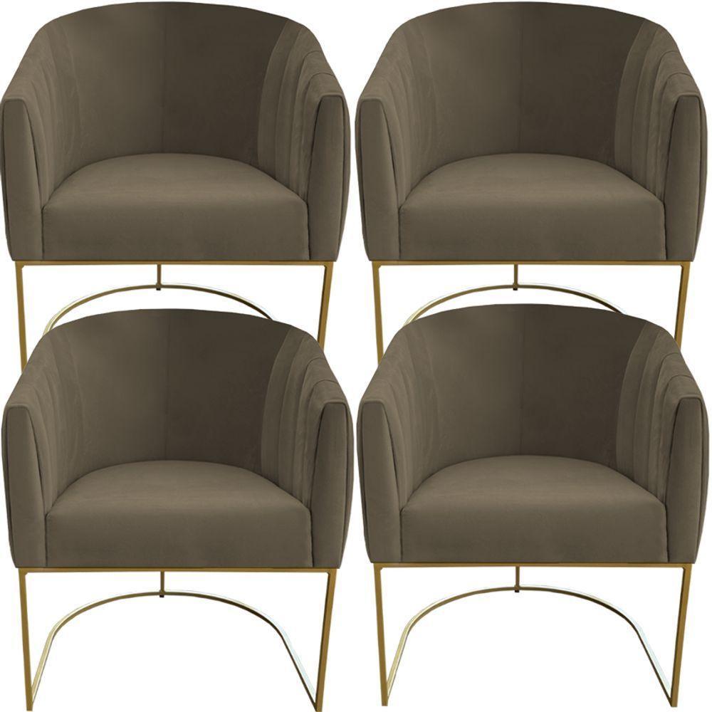 Kit 04 Poltrona Julia Com Base De Ferro Sala De Estar Escritório Recepção Clinica Suede Marrom Rato D'classe Decor - 1