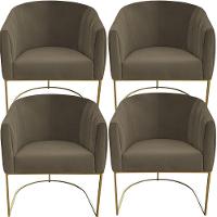 Kit 04 Poltrona Julia Com Base De Ferro Sala De Estar Escritório Recepção Clinica Suede Marrom Rato D'classe Decor - 1