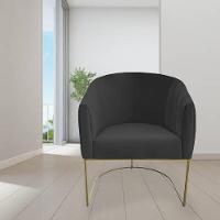 Poltrona Julia Com Base De Ferro Sala De Estar Escritório Recepção Clinica Suede Grafite D'classe Decor - 6