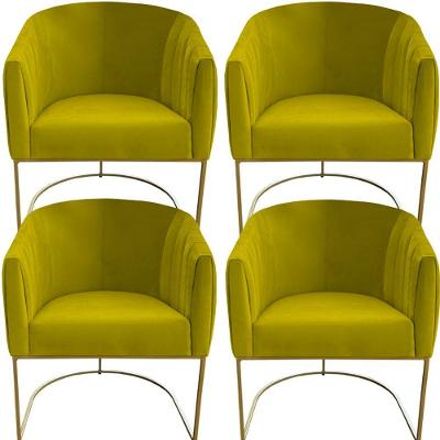 Kit 04 Poltrona Julia Com Base De Ferro Sala De Estar Escritório Recepção Clinica Suede Amarelo D'classe Decor