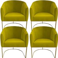 Kit 04 Poltrona Julia Com Base De Ferro Sala De Estar Escritório Recepção Clinica Suede Amarelo D'classe Decor - 1