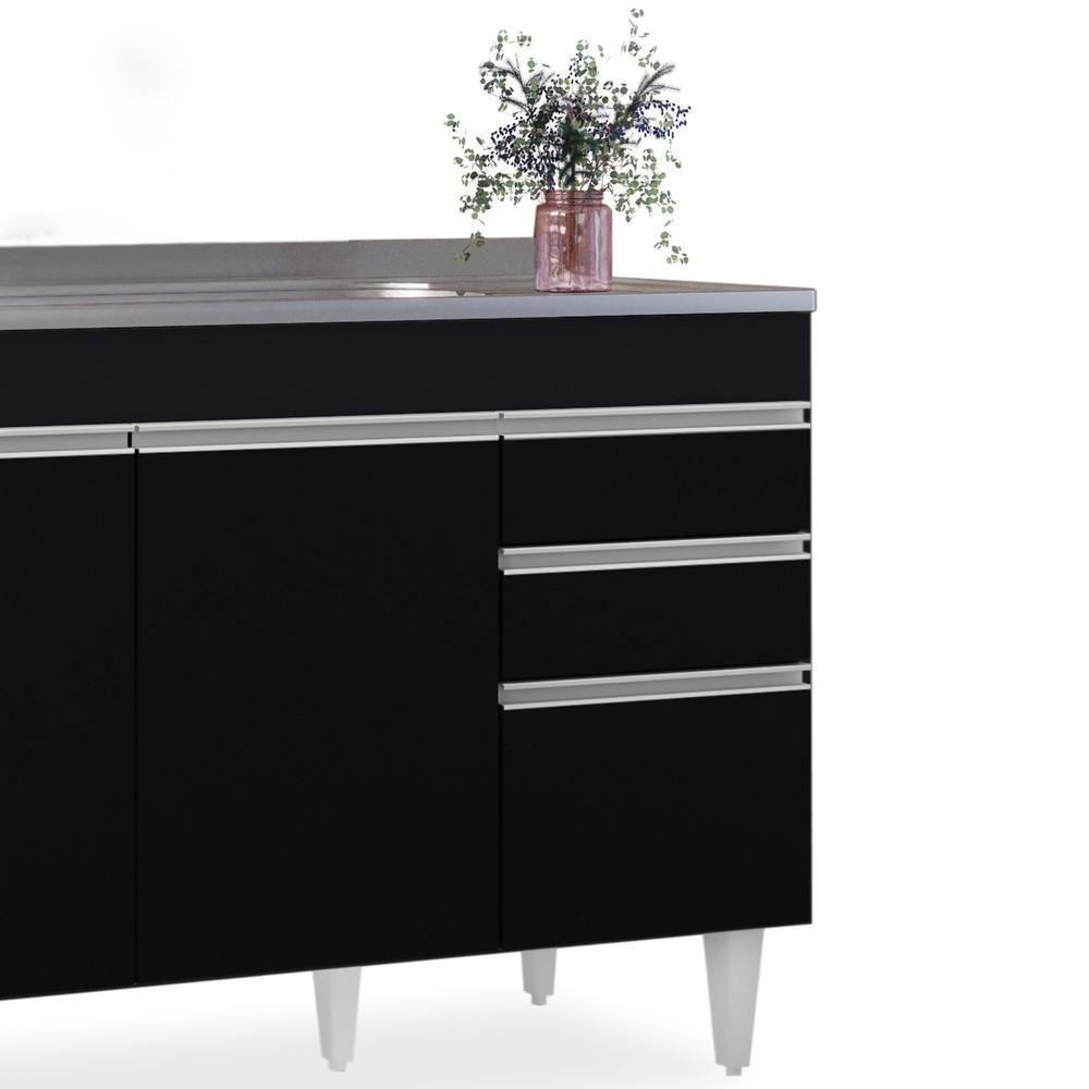 Balcão Gabinete Com Pia Inox 120cm Michigan Preto - Lumil - 7