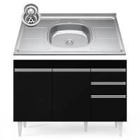 Balcão Gabinete Com Pia Inox 120cm Michigan Preto - Lumil - 1