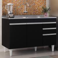 Balcão Gabinete Com Pia Inox 120cm Michigan Preto - Lumil