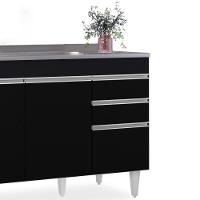 Balcão Gabinete Com Pia Inox 120cm Michigan Preto - Lumil - 7