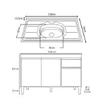 Balcão Gabinete Com Pia Inox 120cm 3 Portas E 1 Gaveta Tatiane Branco - Ajl Móveis