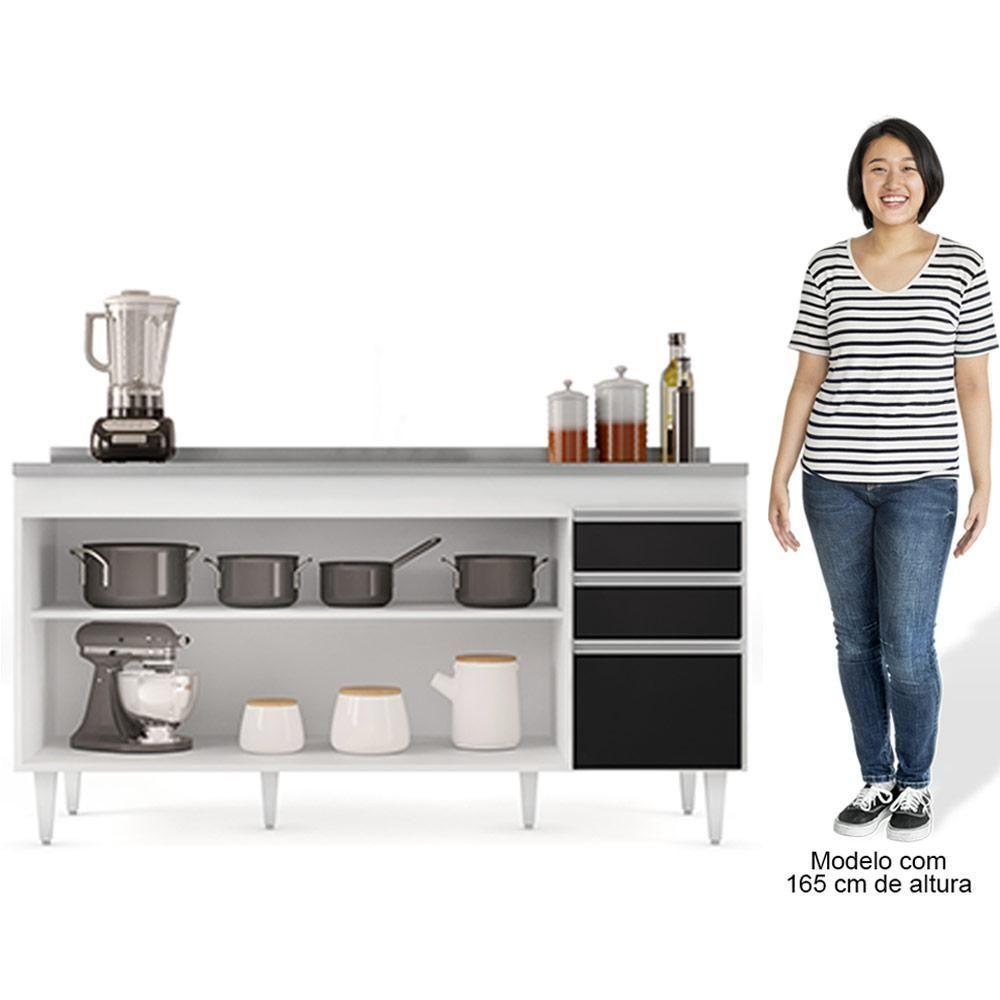 Balcão Gabinete Com Pia Inox 160cm Arkansas Branco-preto - Lumil - 3