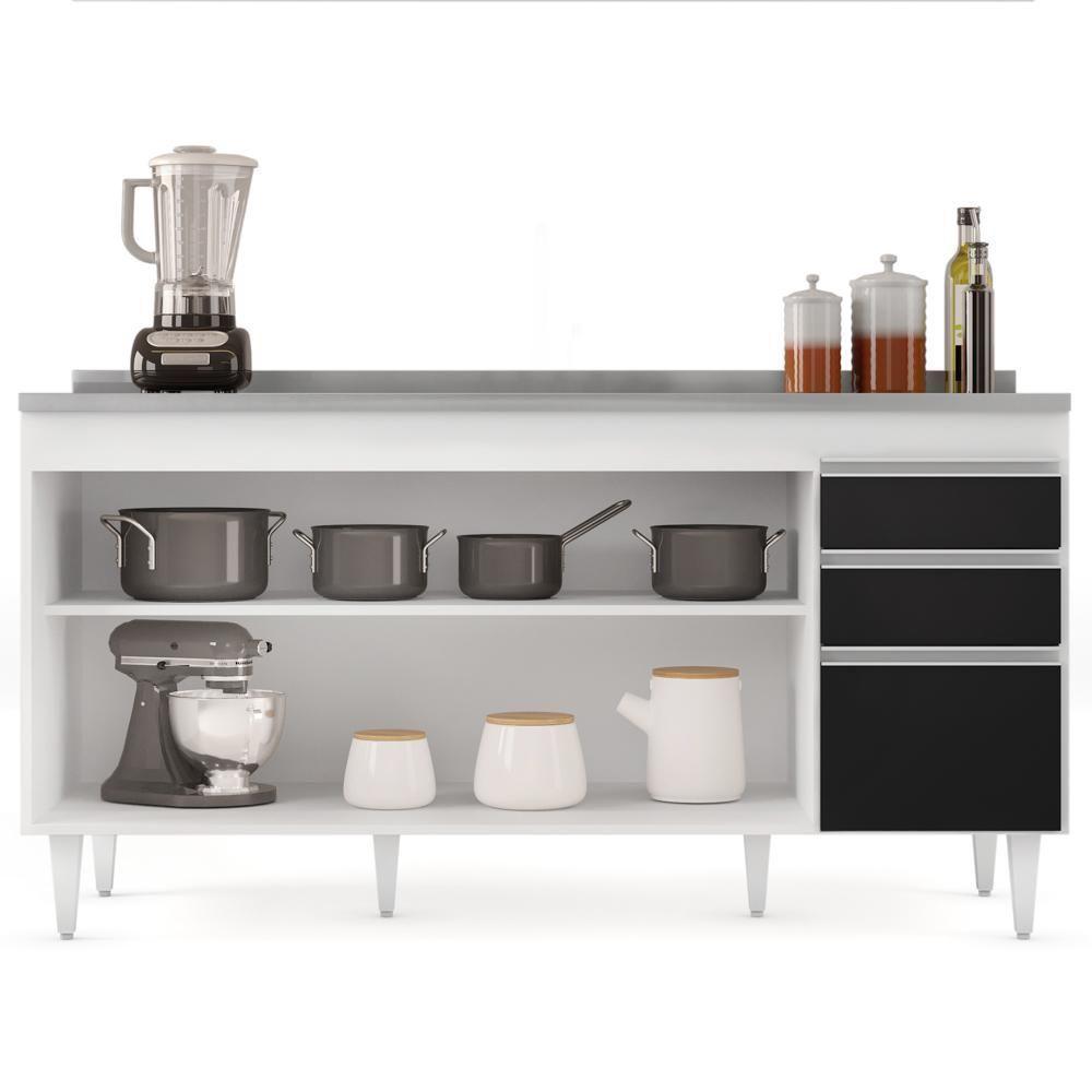 Balcão Gabinete Com Pia Inox 160cm Arkansas Branco-preto - Lumil - 5