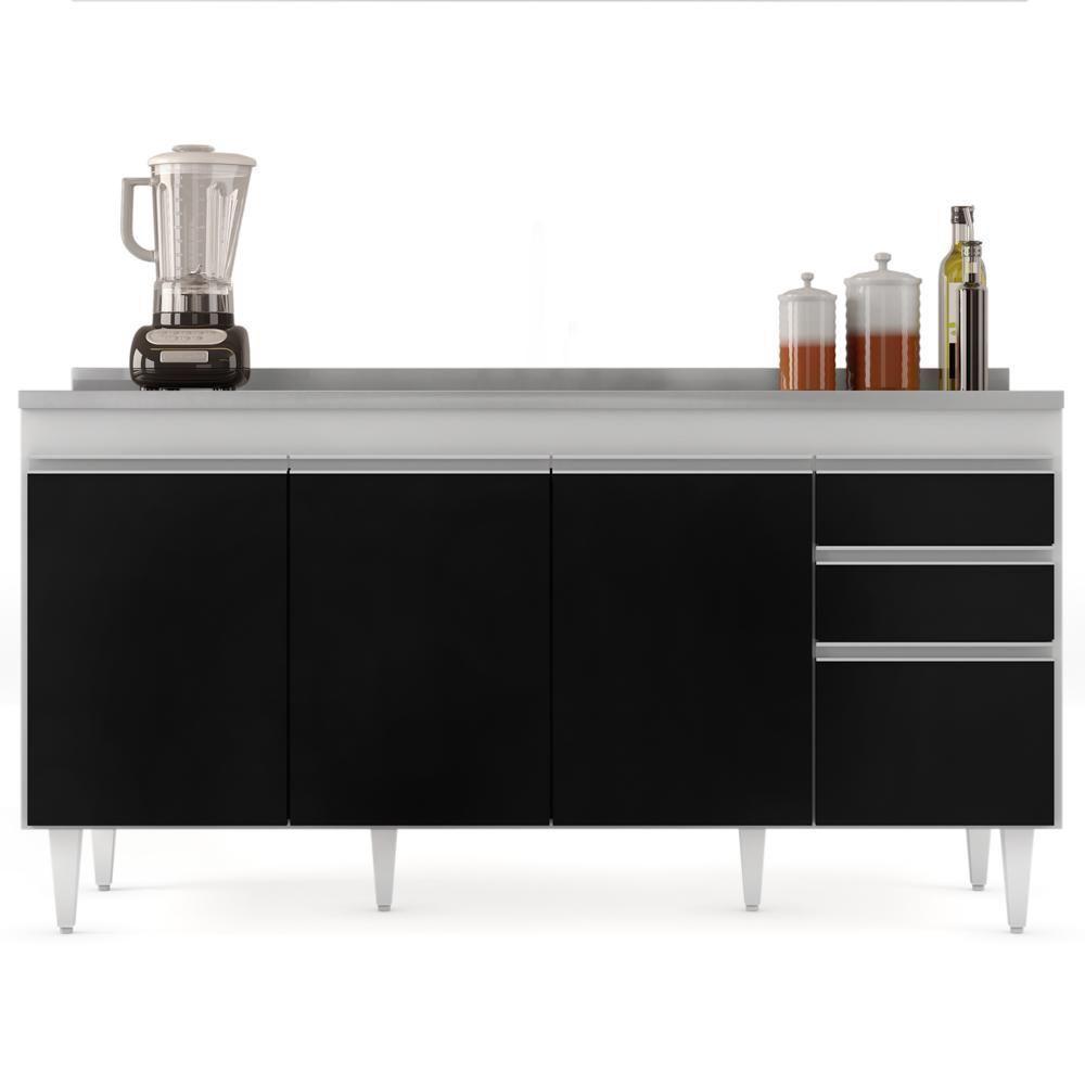 Balcão Gabinete Com Pia Inox 160cm Arkansas Branco-preto - Lumil - 8