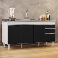 Balcão Gabinete Com Pia Inox 160cm Arkansas Branco-preto - Lumil - 1