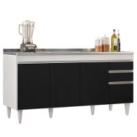 Balcão Gabinete Com Pia Inox 160cm Arkansas Branco-preto - Lumil - 7