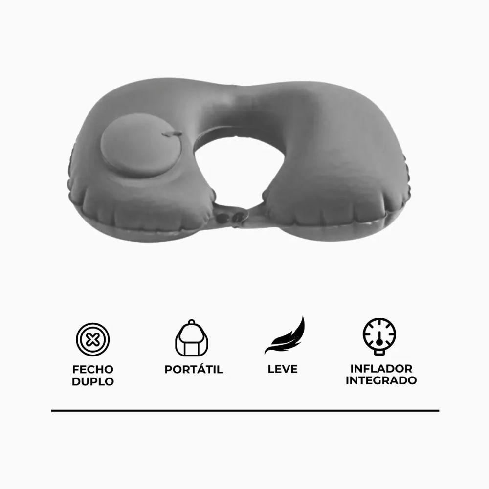 Travesseiro Almofada De Pescoço Inflável E Portátil - Cinza - 10