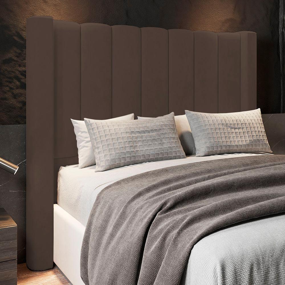 Cabeceira Casal Cama Box 140cm Claire I02 Veludo Marrom - Mpozenato - 2