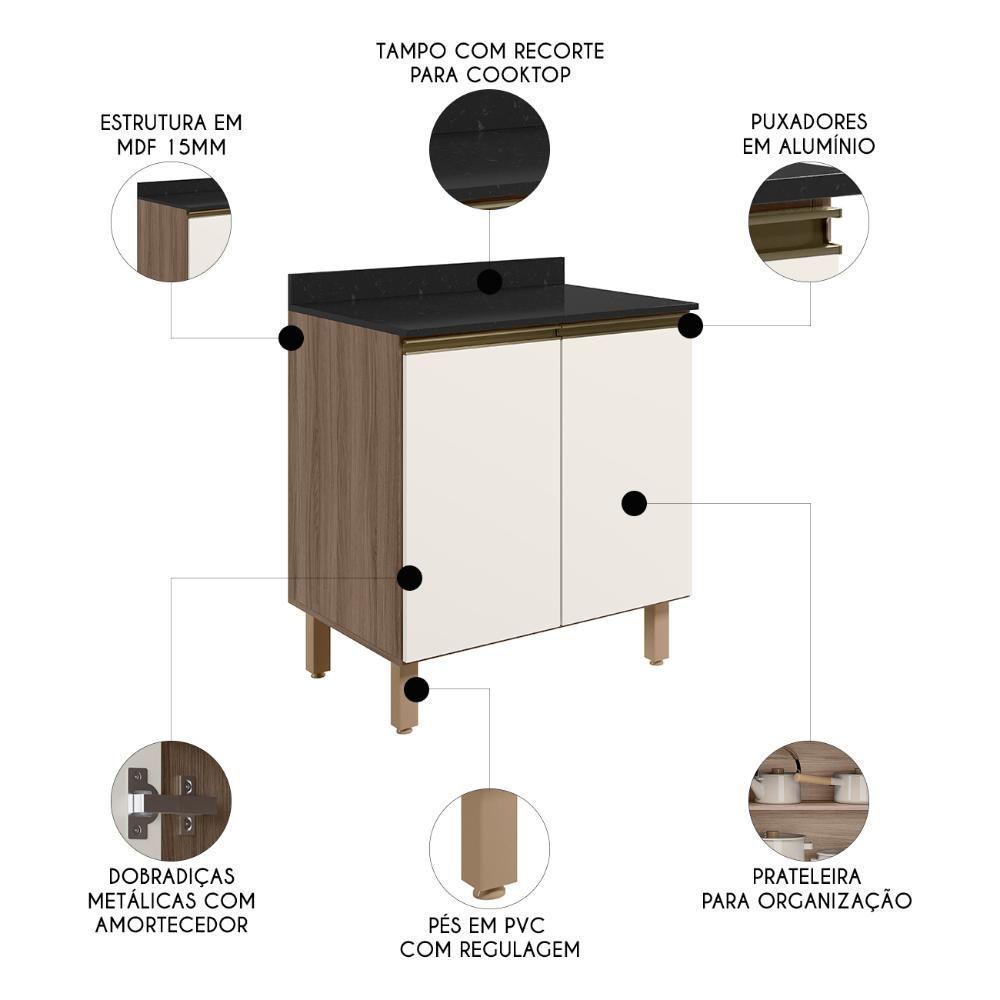 Balcão Para Cooktop Com Tampo 80cm Maly N03 Carvalho-off White - Mpozenato - 2