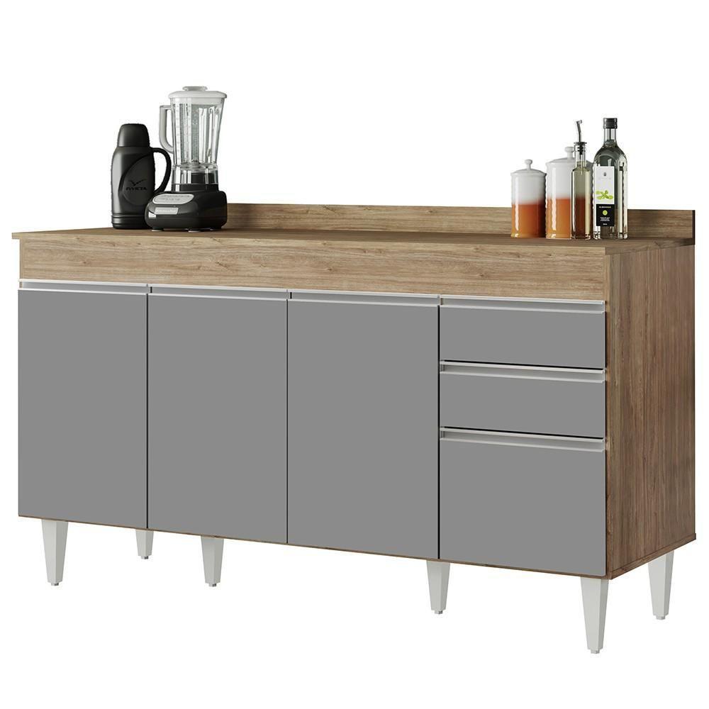 Balcão Gabinete Para Pia Com Tampo 150cm Marrocos Castanho-cinza - Lumil - 1