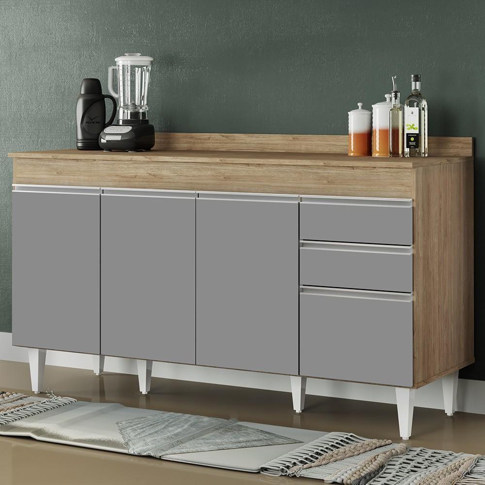 Balcão Gabinete Para Pia Com Tampo 150cm Marrocos Castanho-cinza - Lumil - 2