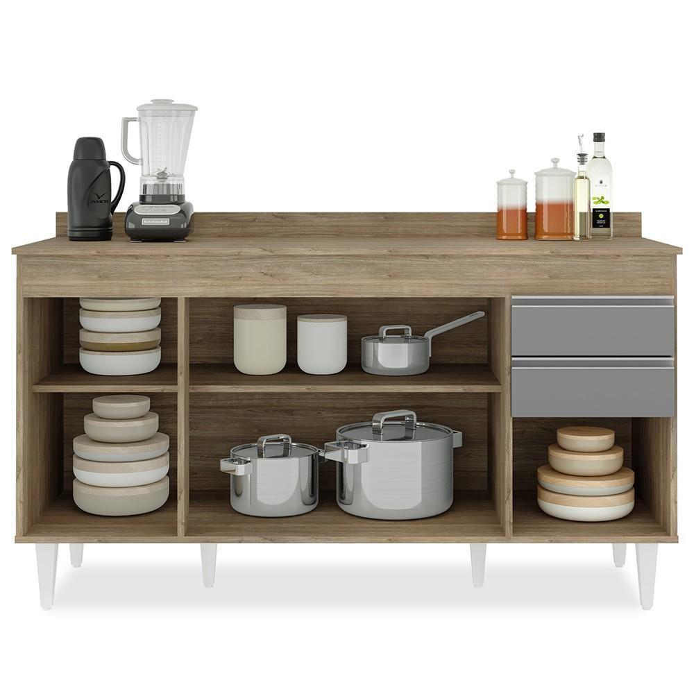 Balcão Gabinete Para Pia Com Tampo 150cm Marrocos Castanho-cinza - Lumil - 3