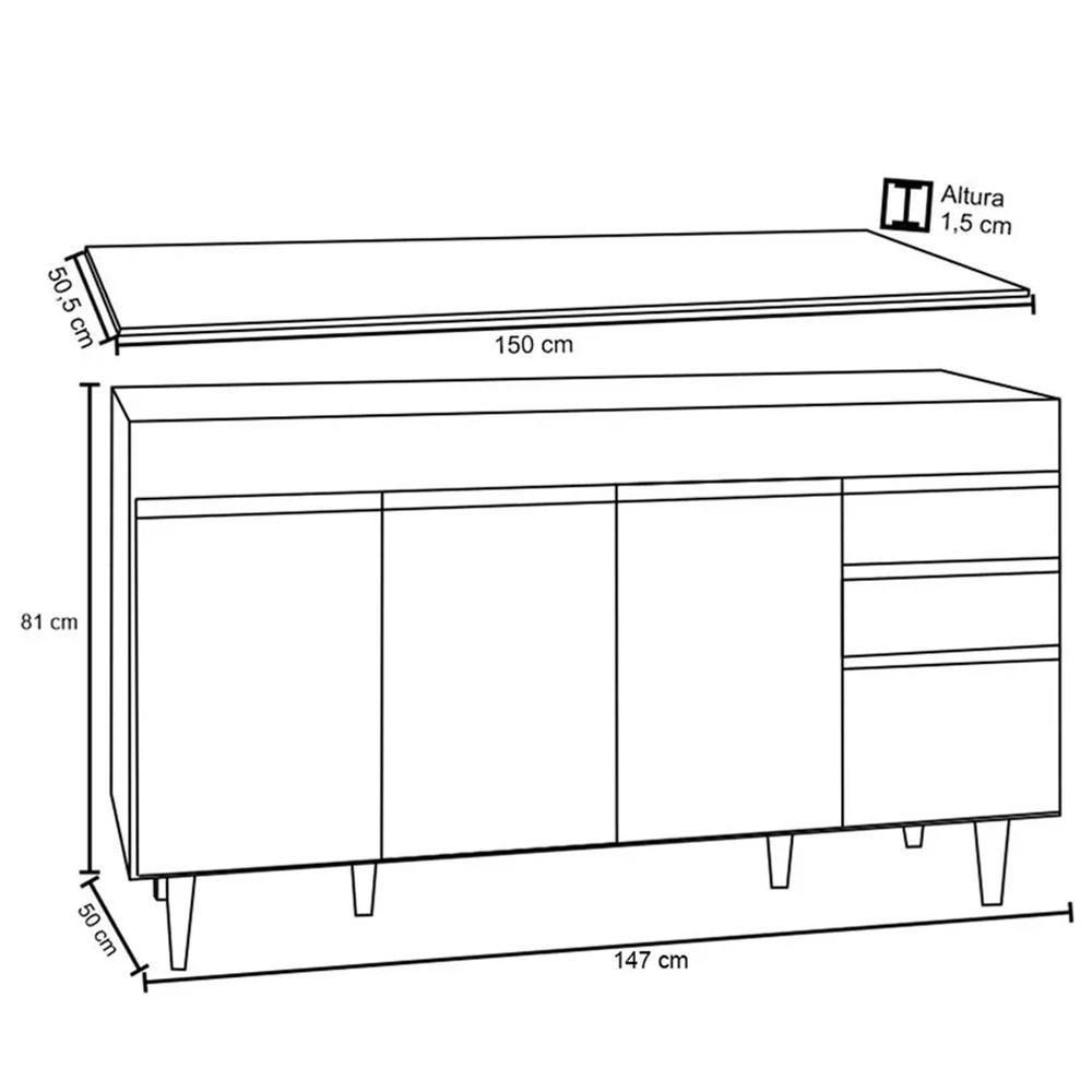 Balcão Gabinete Para Pia Com Tampo 150cm Marrocos Castanho-cinza - Lumil - 4