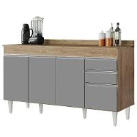 Balcão Gabinete Para Pia Com Tampo 150cm Marrocos Castanho-cinza - Lumil - 1