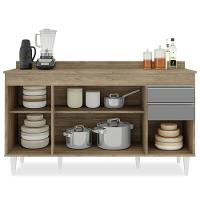 Balcão Gabinete Para Pia Com Tampo 150cm Marrocos Castanho-cinza - Lumil - 3