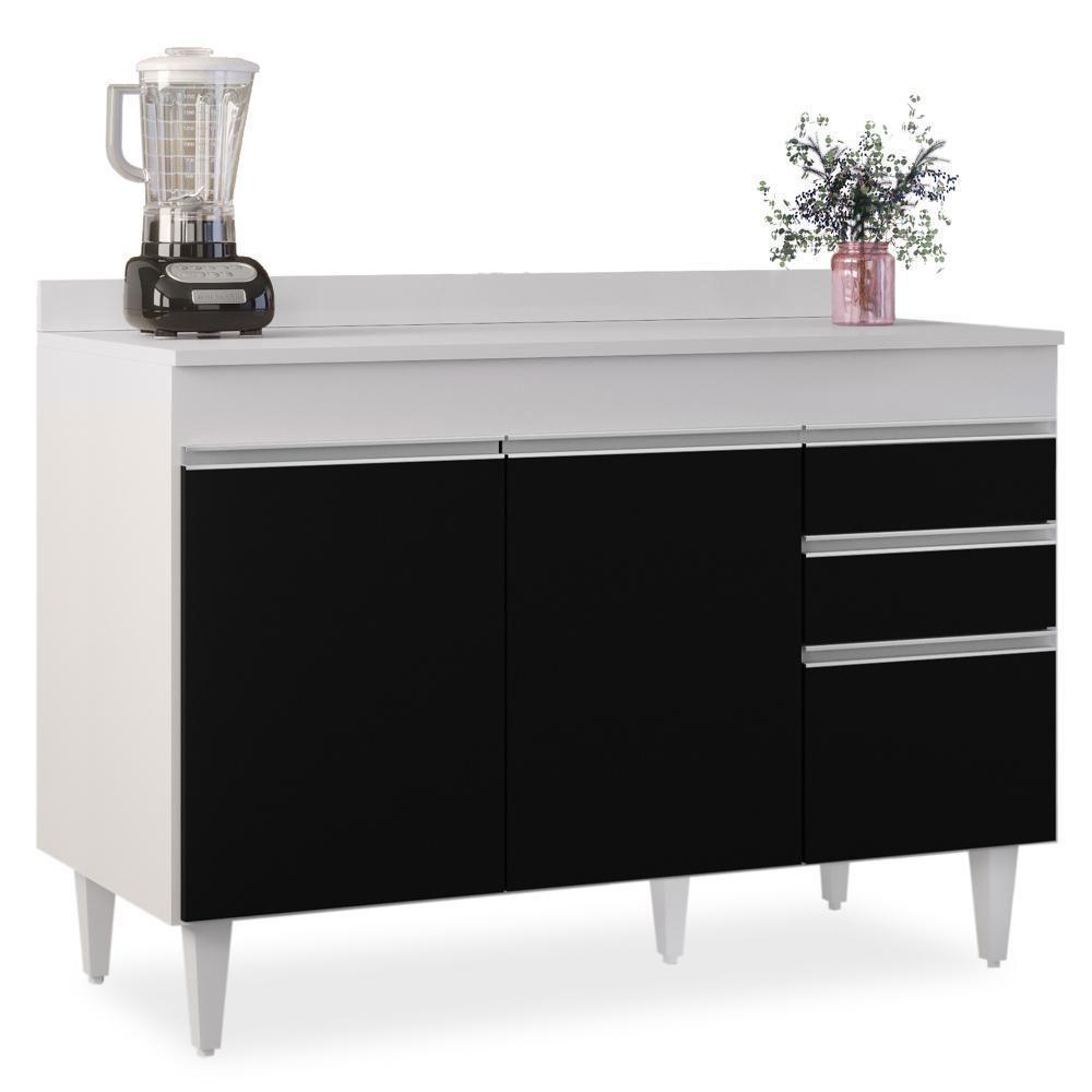 Balcão Gabinete Para Pia Com Tampo 120cm Michigan Branco-pto - Lumil - 1