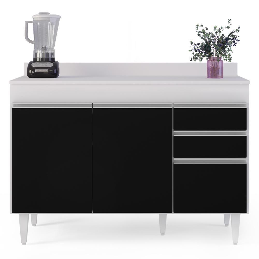 Balcão Gabinete Para Pia Com Tampo 120cm Michigan Branco-pto - Lumil - 7