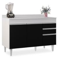 Balcão Gabinete Para Pia Com Tampo 120cm Michigan Branco-pto - Lumil - 1