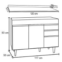Balcão Gabinete Para Pia Com Tampo 120cm Michigan Branco-pto - Lumil