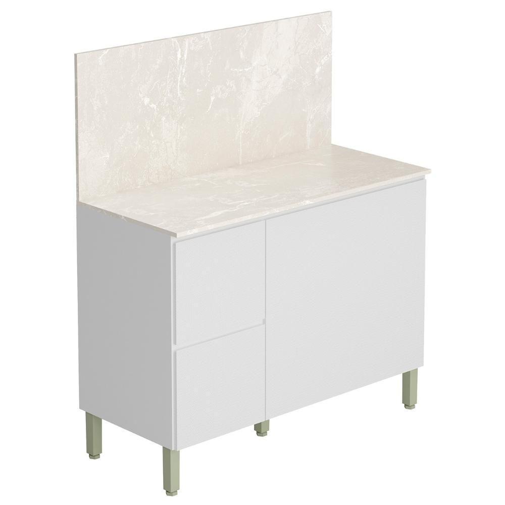 Balcão De Cozinha Com Tampo 120cm 3 Portas Minsk K02 Branco - Mpozenato - 1