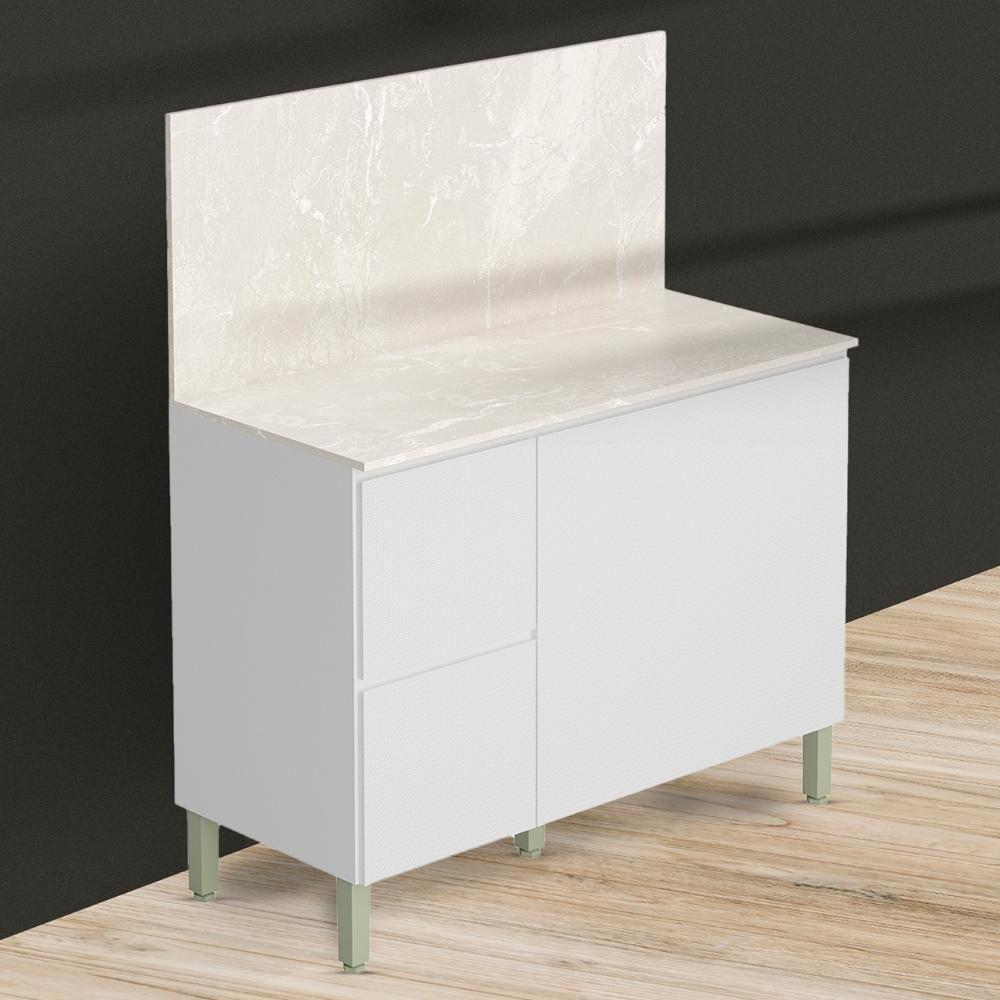 Balcão De Cozinha Com Tampo 120cm 3 Portas Minsk K02 Branco - Mpozenato - 2