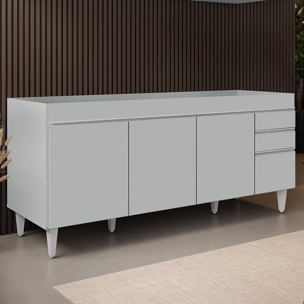 Balcão De Cozinha Para Pia 180cm 4 Portas Sem Tampo Dallas Cinza Claro - Lumil - 2