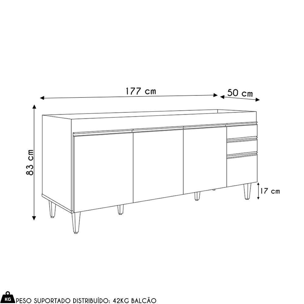 Balcão De Cozinha Para Pia 180cm 4 Portas Sem Tampo Dallas Cinza Claro - Lumil - 4