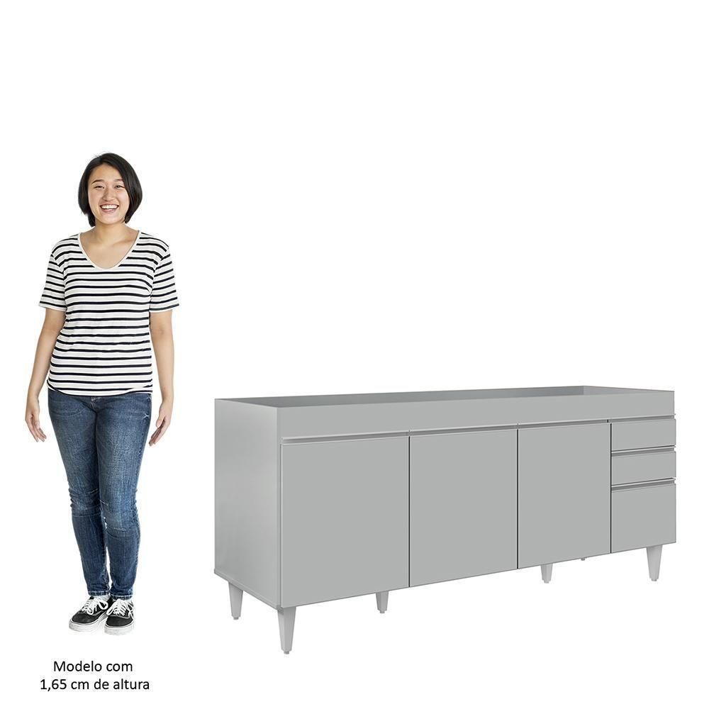 Balcão De Cozinha Para Pia 180cm 4 Portas Sem Tampo Dallas Cinza Claro - Lumil - 5