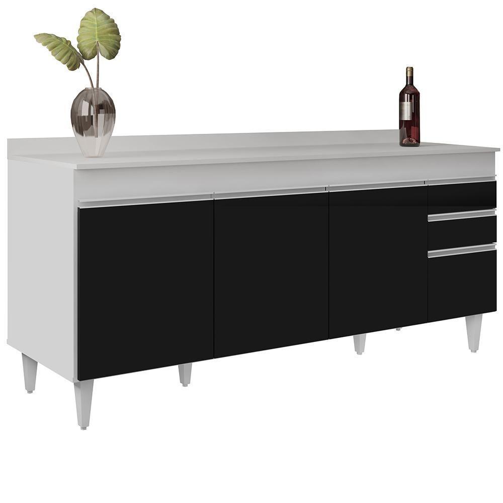 Balcão Gabinete 180cm Com Tampo Dallas Branco-preto - Lumil - 1