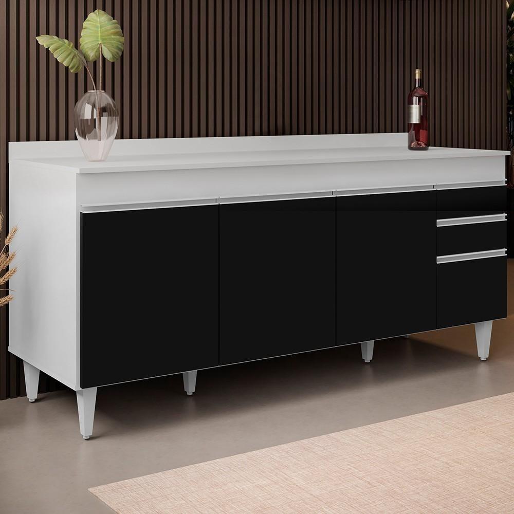 Balcão Gabinete 180cm Com Tampo Dallas Branco-preto - Lumil - 3