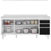 Balcão Gabinete 180cm Com Tampo Dallas Branco-preto - Lumil