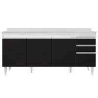 Balcão Gabinete 180cm Com Tampo Dallas Branco-preto - Lumil - 6