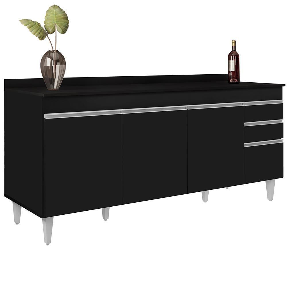 Balcão Gabinete 180cm Com Tampo Dallas Preto - Lumil - 1