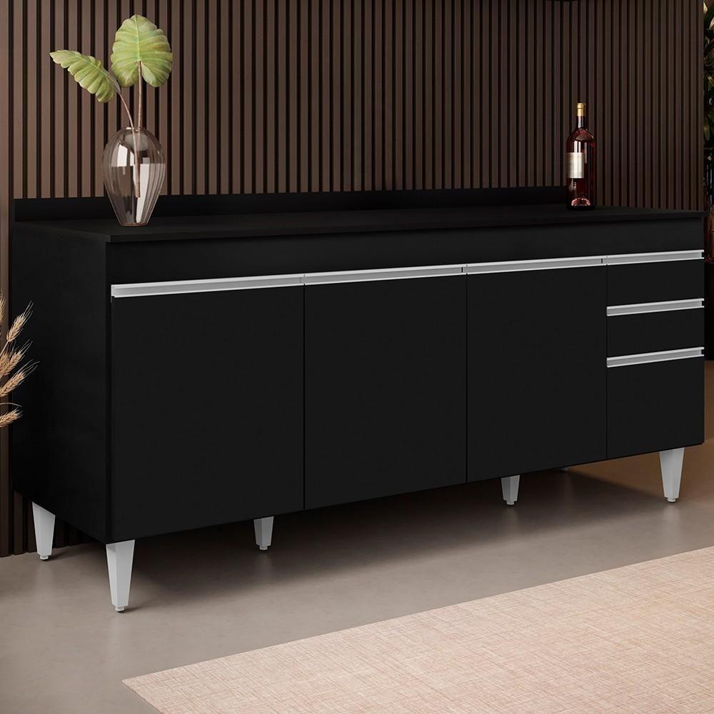 Balcão Gabinete 180cm Com Tampo Dallas Preto - Lumil - 2