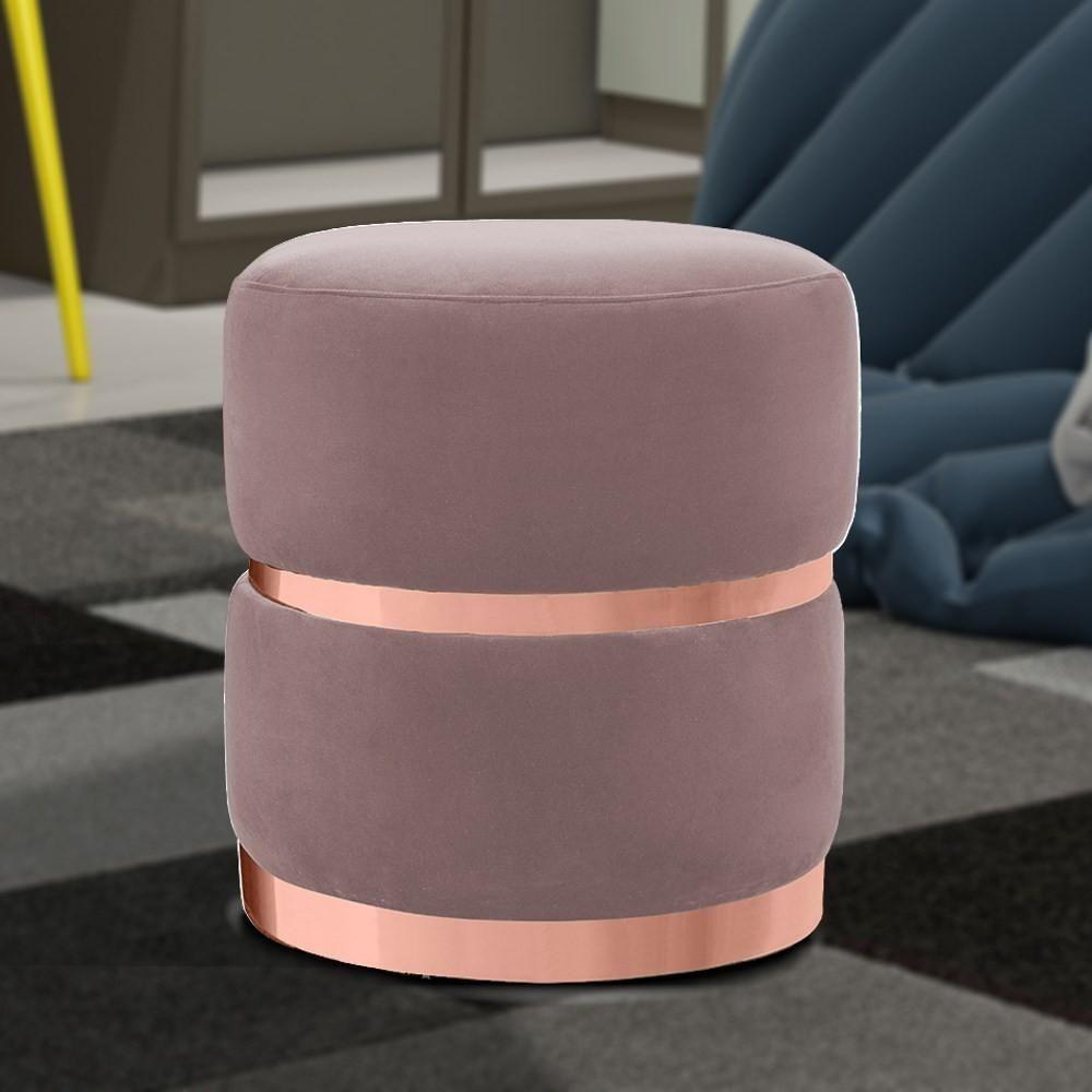 Kit 2 Puffs Decorativos Com Cinto E Aro Rosê Round C-305 Veludo Rosê - Domi - 2