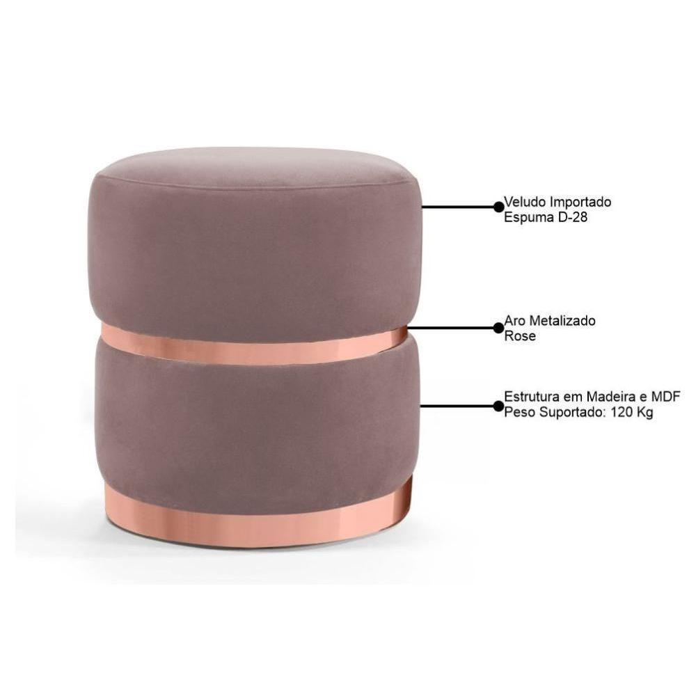 Kit 2 Puffs Decorativos Com Cinto E Aro Rosê Round C-305 Veludo Rosê - Domi - 3