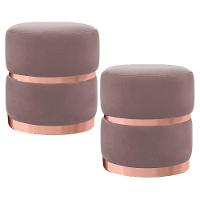 Kit 2 Puffs Decorativos Com Cinto E Aro Rosê Round C-305 Veludo Rosê - Domi - 1