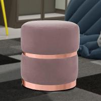 Kit 2 Puffs Decorativos Com Cinto E Aro Rosê Round C-305 Veludo Rosê - Domi - 2