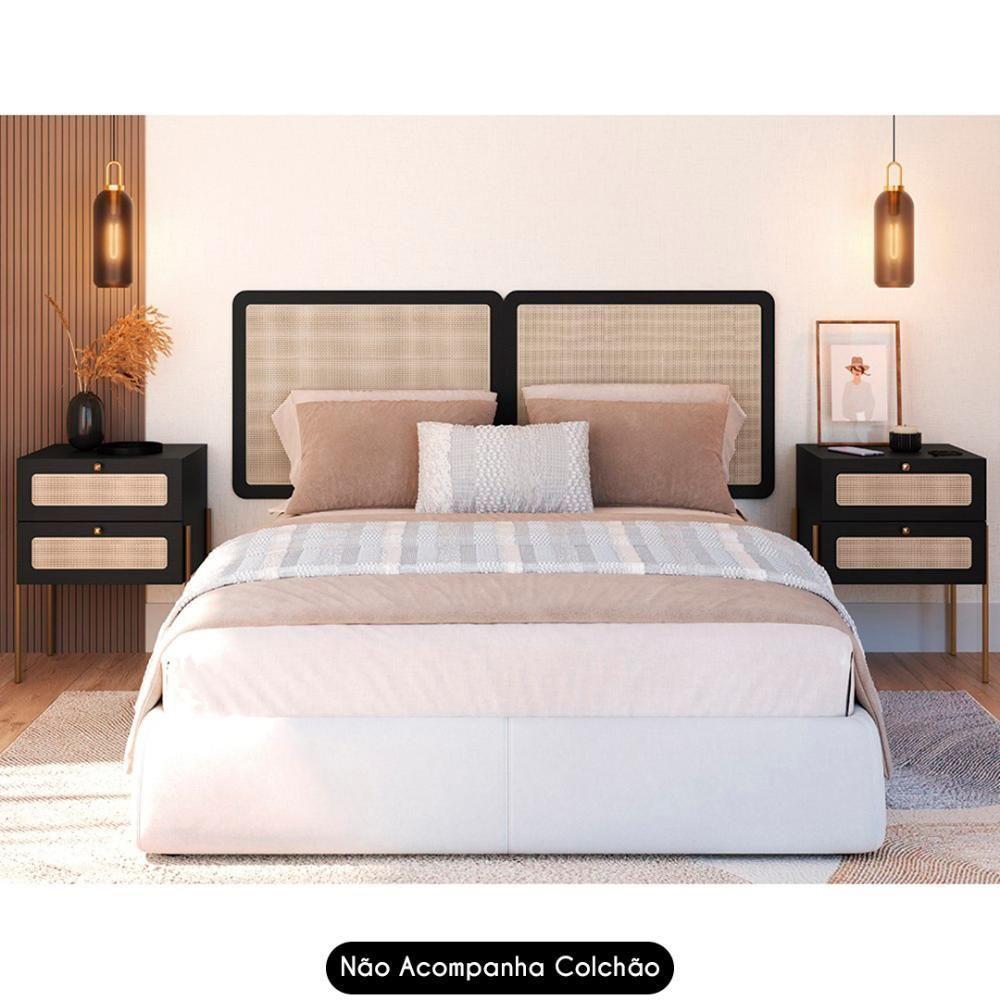 Cabeceira Casal Queen E 2 Mesas Pé Metal Arlo A10 Nero-dourado - Mpozenato - 6