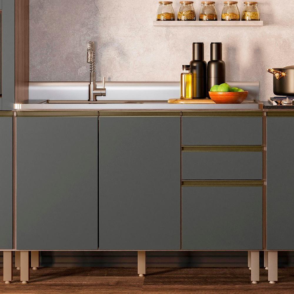 Balcão De Cozinha Com Pia Inox 120cm Maly N03 Carvalho-grafite - Mpozenato - 2