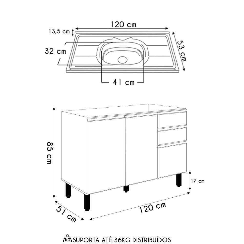 Balcão De Cozinha Com Pia Inox 120cm Maly N03 Carvalho-grafite - Mpozenato - 4