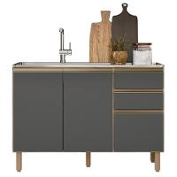 Balcão De Cozinha Com Pia Inox 120cm Maly N03 Carvalho-grafite - Mpozenato - 1